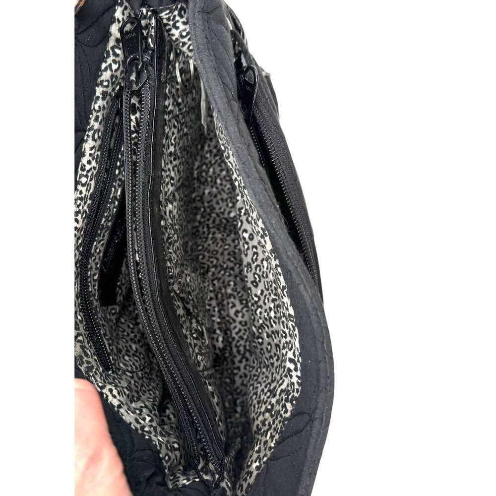 DONNA SHARP BLACK QUILTED CROSSBODY BAG LEOPARD INTERIOR ADJUSTIBLE STRAP - Picture 13 of 15